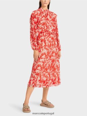 Marc Cain saia de folga com um padrão floral Bronzeado brilhante roupas 4P8PV0500 Marc Cain Dresses