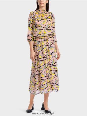 Marc Cain saia midi com detalhes de babados pó macio rosa roupas 4P8PV0472 Marc Cain Portugal