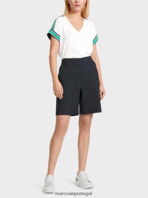 Marc Cain shorts femininos com cintura elástica Midnight Blue roupas 4P8PV0603 Marc Cain Tops