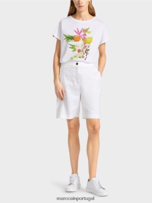 Marc Cain shorts femininos com cintura elástica branco roupas 4P8PV0622 Marc Cain Portugal