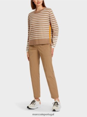Marc Cain suéter com listras de trança café leve roupas 4P8PV01179 Marc Cain Tops