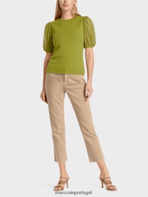 Marc Cain suéter feminino "repensar" Verde de oliveira profunda roupas 4P8PV01145 Marc Cain Dresses