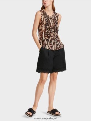 Marc Cain top sem mangas com babados vermelho profundo roupas 4P8PV01368 Marc Cain Tops