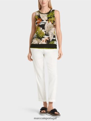 Marc Cain top sem mangas com impressão tropical Verde de oliveira profunda roupas 4P8PV01399 Marc Cain Portugal