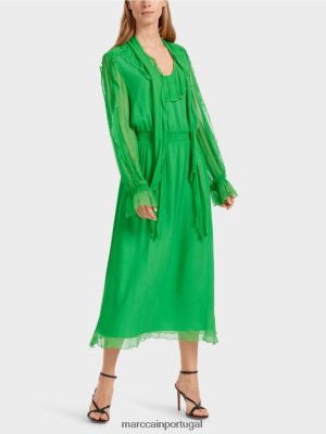 Marc Cain vestido brincalhão em chiffon crinkal Verde de maçã escura roupas 4P8PV09 Marc Cain Tops