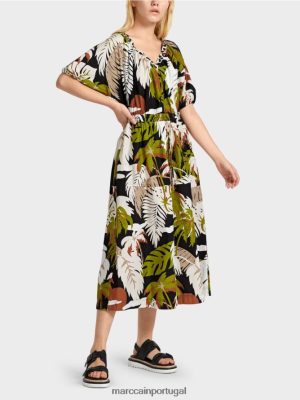Marc Cain vestido de algodão com motivo de folha Verde de oliveira profunda roupas 4P8PV085 Marc Cain Portugal