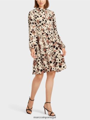 Marc Cain vestido de leopardo com flounces em camadas creme roupas 4P8PV0125 Marc Cain Dresses