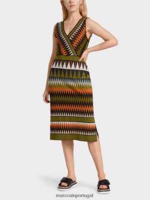 Marc Cain vestido de malha de "repensar junto" Verde de oliveira profunda roupas 4P8PV095 Marc Cain Dresses