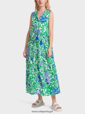 Marc Cain vestido impresso com flounces folha de manjericão brilhante roupas 4P8PV054 Marc Cain Tops