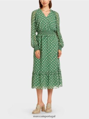 Marc Cain vestido longo com design geométrico Moss Green roupas 4P8PV0124 Marc Cain Portugal