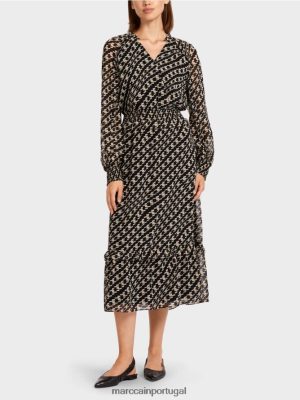 Marc Cain vestido longo com design geométrico preto roupas 4P8PV0127 Marc Cain Portugal