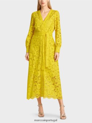 Marc Cain vestido longo de renda verde de limão roupas 4P8PV083 Marc Cain Dresses