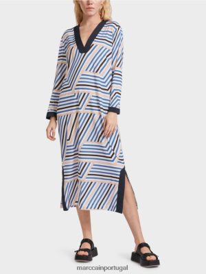 Marc Cain vestido midi com listras assimétricas Azure roupas 4P8PV052 Marc Cain Portugal