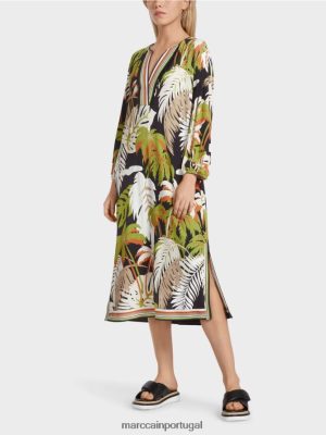 Marc Cain vestido solto com um motivo floral tropical Verde de oliveira profunda roupas 4P8PV088 Marc Cain Portugal